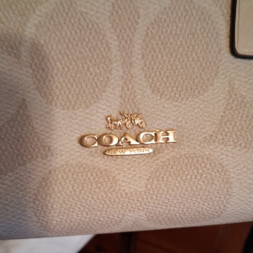 Coach Beige Signature Canvas Satchel with Tan Handles - Picture 11 of 13